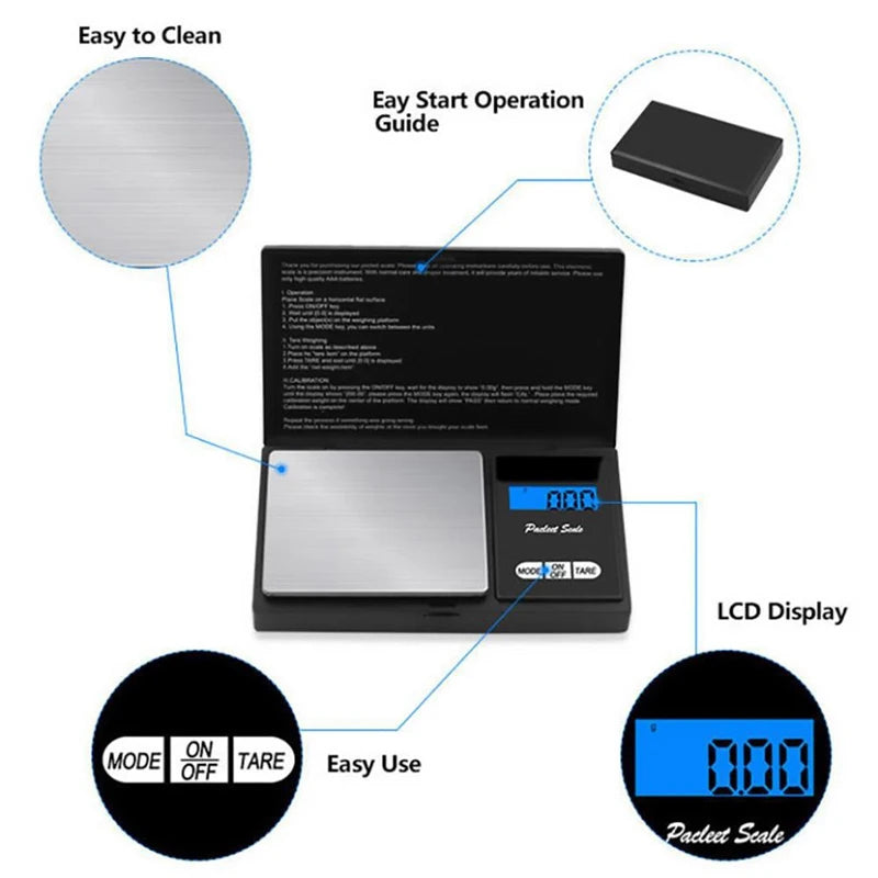 Mini Electronic Scale Pocket Digital Scale for Gold Sterling Silver Jewelry Scale Precision Scale 200/500gX0.01g/1kgX0.1g