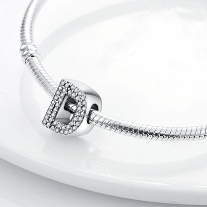 Original 925 Sterling Silver 26 Alphabet Letters Sparkling Zircon Charms Pendant Beads For Women Fine DIY Birthday Jewelry Gifts