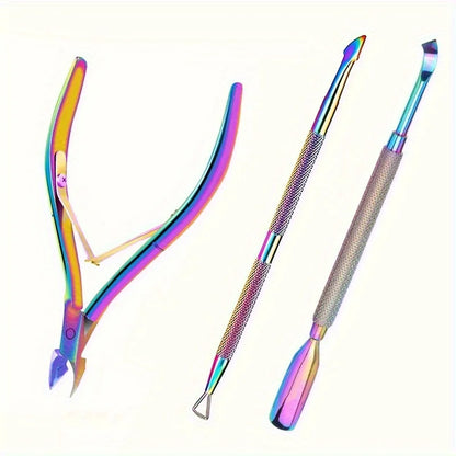 Nail Cuticle Pusher Tweezer Rainbow Cutter Nipper Clipper Dead Skin Remover Stainless Steel Manicure Nails Art Tool ManicureTool