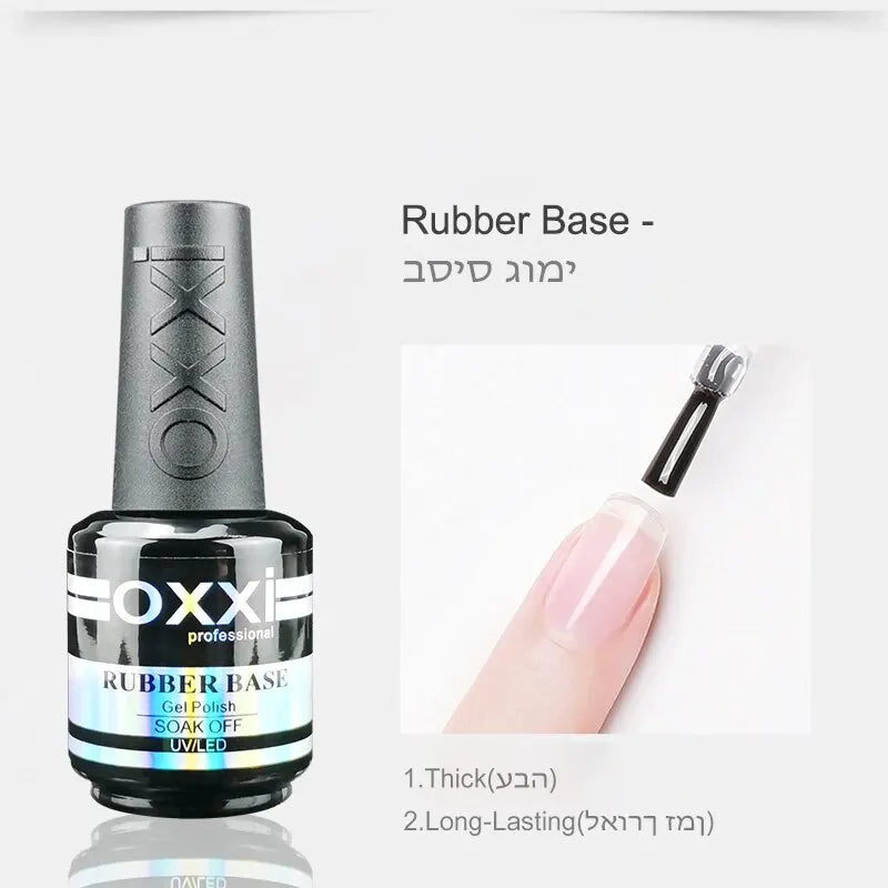 OXXI PROFESSIONAL Rubber Base Coat UV Gel 15ml No Wipe Shiny Top Coat 2pcs Set Gel Polish Semi-permanent Nail Polish Base Gellac