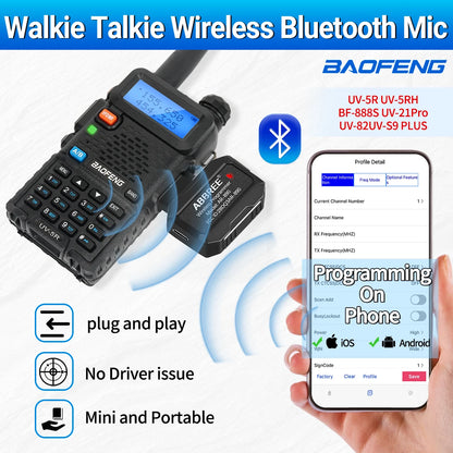 ABBREE Bluetooth Wireless Programmer for Walkie Talkie Plug & Play No Driver Issue Phone for UV5R BF888S Quansheng UVK5