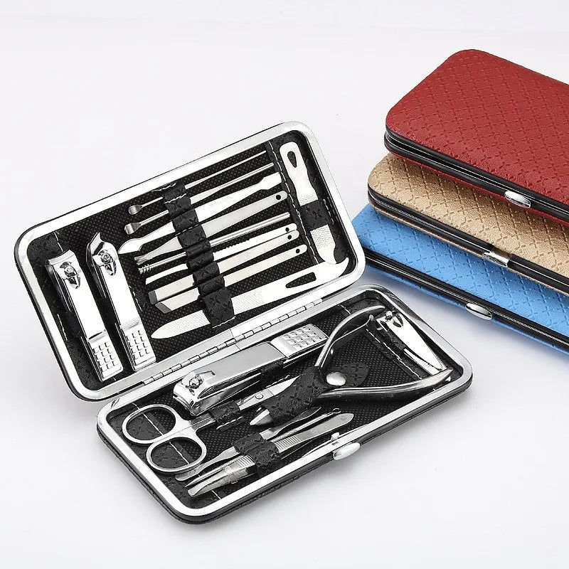 19-Piece Home Nail Clipper Set Large Dead Skin Pliers Diagonal Small Eyebrow Clipper with Leather Sleeve for Personal Grooming
