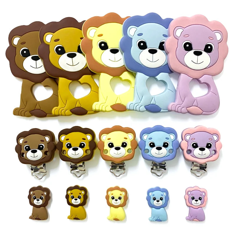 1/3/10pcs Lion Baby Silicone Teether Beads Toy DIY Pacifier Chain Necklaces Pendant Bite Chew Rodent For Teething Kids Toys