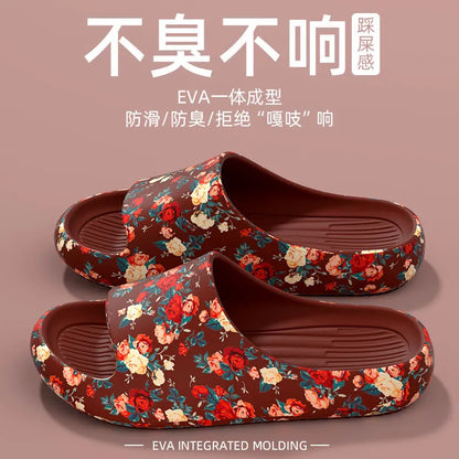 Women Men Floral Slide Sandals Plus Size Soft Slippers Thick Sole Non Slip Beach Shoes Casual Summer Indoor Outdoor Footwear