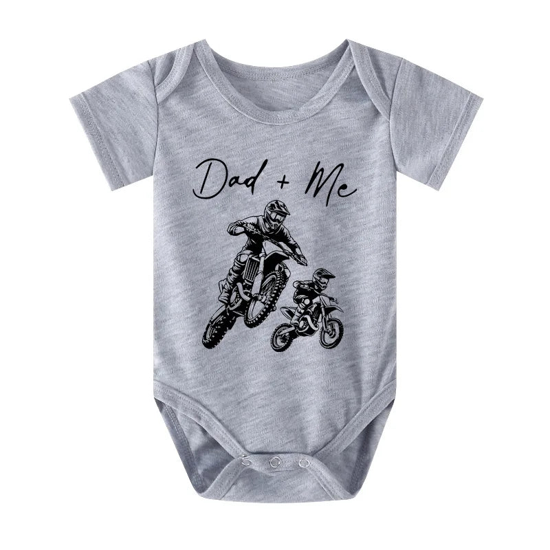 "Dad + Me" Cartoon Motorcycle Print Short Sleeve Newborn Baby Bodysuit Toddler & Infant Boy's Onesie for Summer Clothing