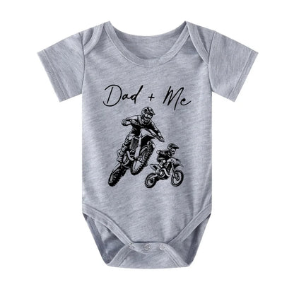 "Dad + Me" Cartoon Motorcycle Print Short Sleeve Newborn Baby Bodysuit Toddler & Infant Boy's Onesie for Summer Clothing
