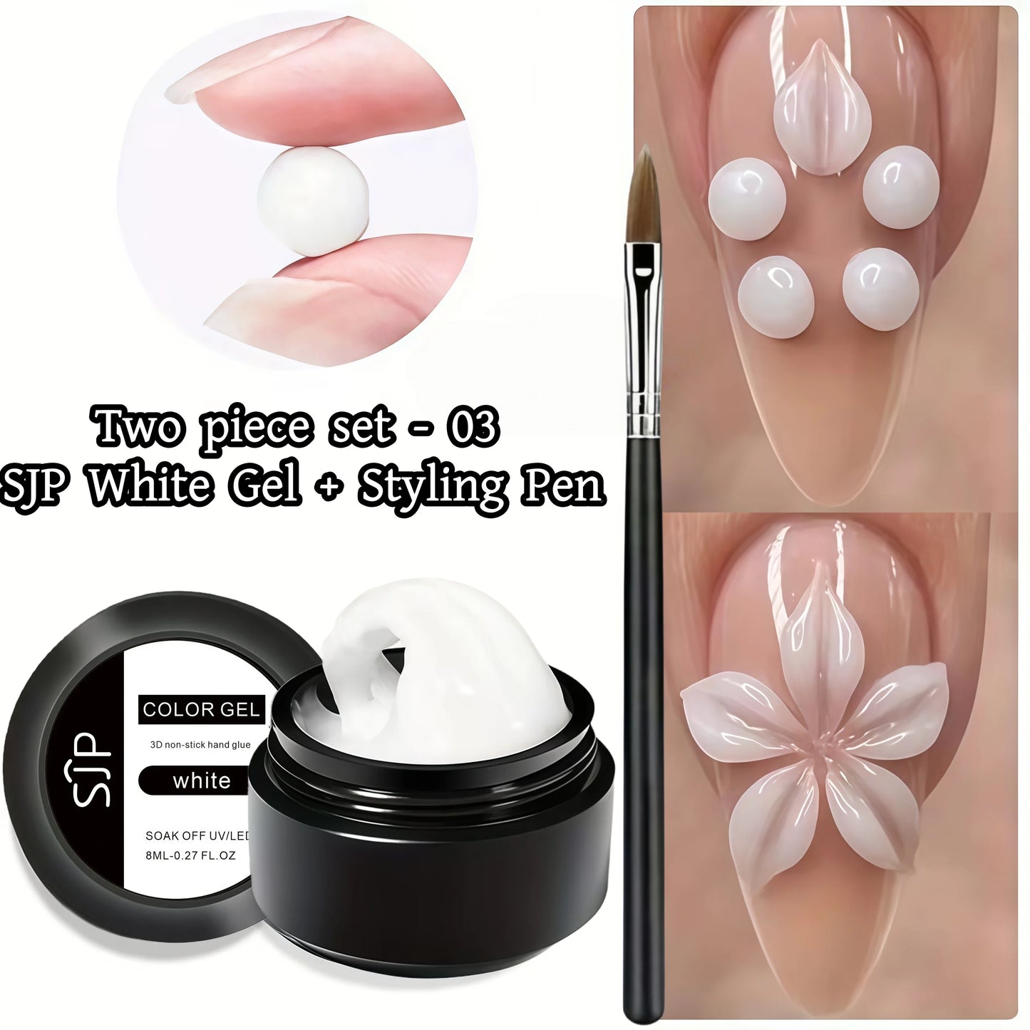 3D Nail Gel, Non-Sticky Hard Long-Lasting Overlay, Creates 3D Bow Geometric Letter Shapes, Salon Quality, Soluble Residue-Free A