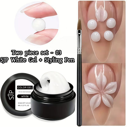 3D Nail Gel, Non-Sticky Hard Long-Lasting Overlay, Creates 3D Bow Geometric Letter Shapes, Salon Quality, Soluble Residue-Free A