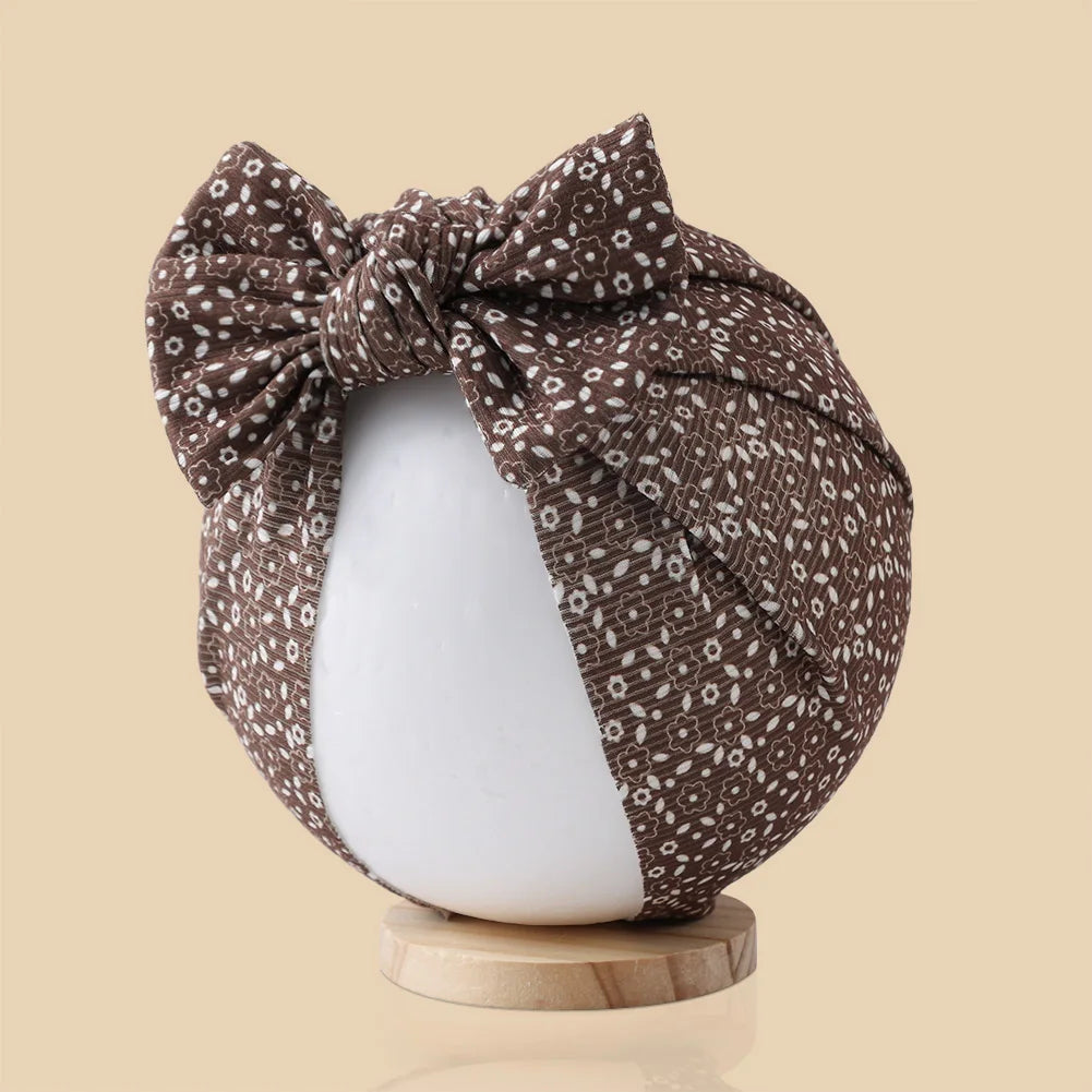 Ins Ribbed Baby Turban Hats Heart Dasiy Cherry Butterfly Bear Printed Infant Beanies Toddler Boys Girls Caps Kids Headwear