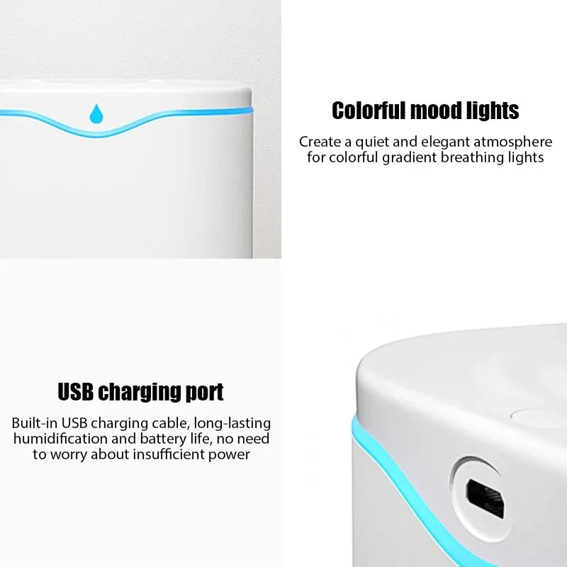 2000ML USB Air Humidifier Double Spray Port Essential Oil Aromatherapy Diffuser Cool Mist Maker Fogger for Home Office