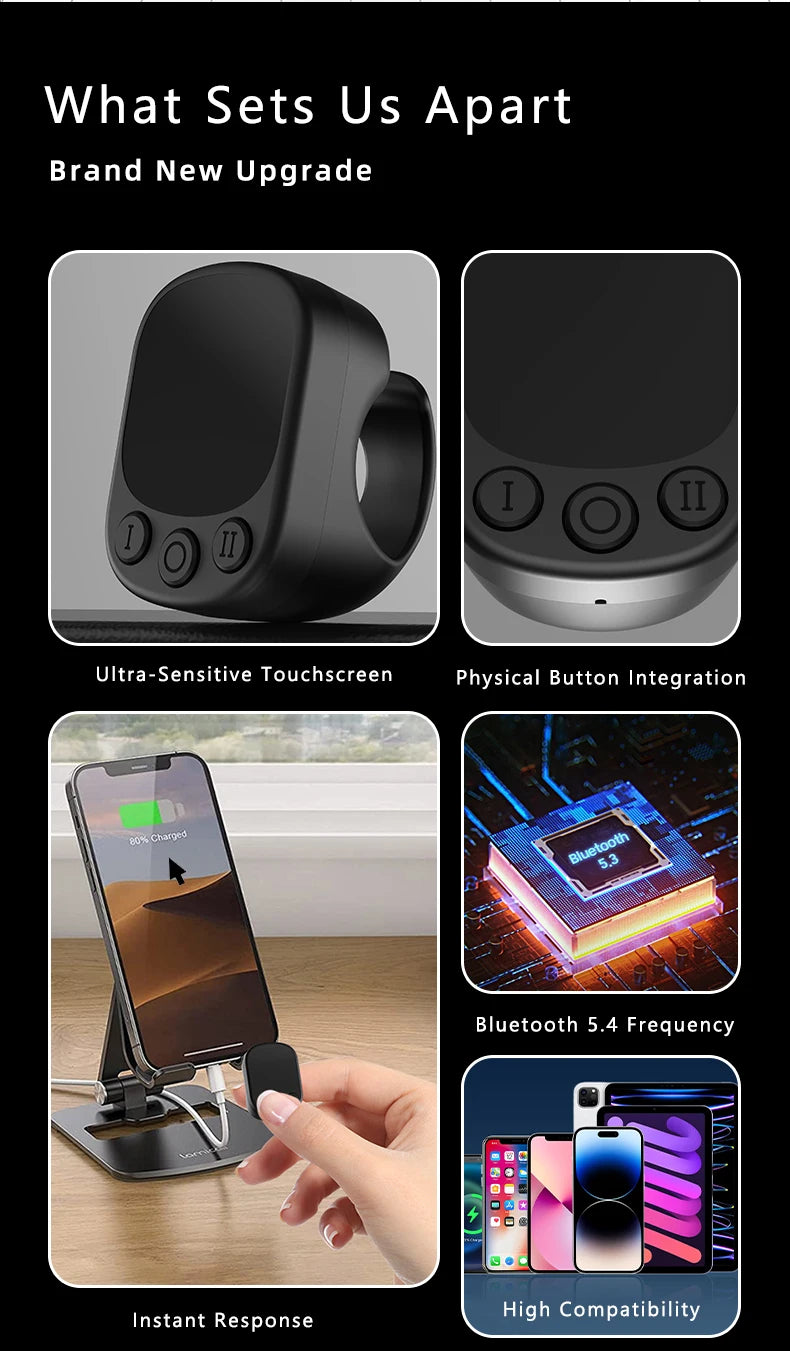 Mouse Ring Remote Control with Touchpad,Smart Automatic Screen Clicker Device，Continuous Clicker，Scrolling Ring Remote Control S