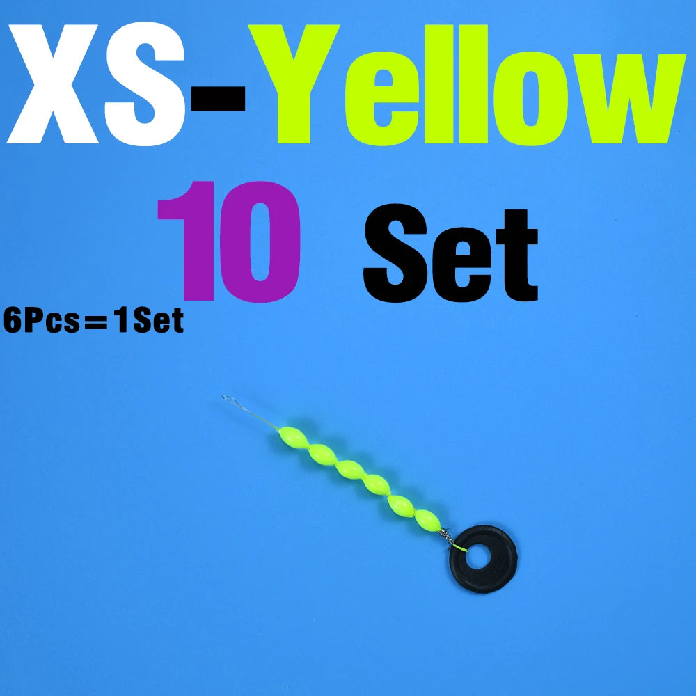 60Pcs/10Sets Fishing Float 6 In 1 String Type Seven Star Float Foam Space Bean Fishing Line Stopper Buoys Tackle Accessories