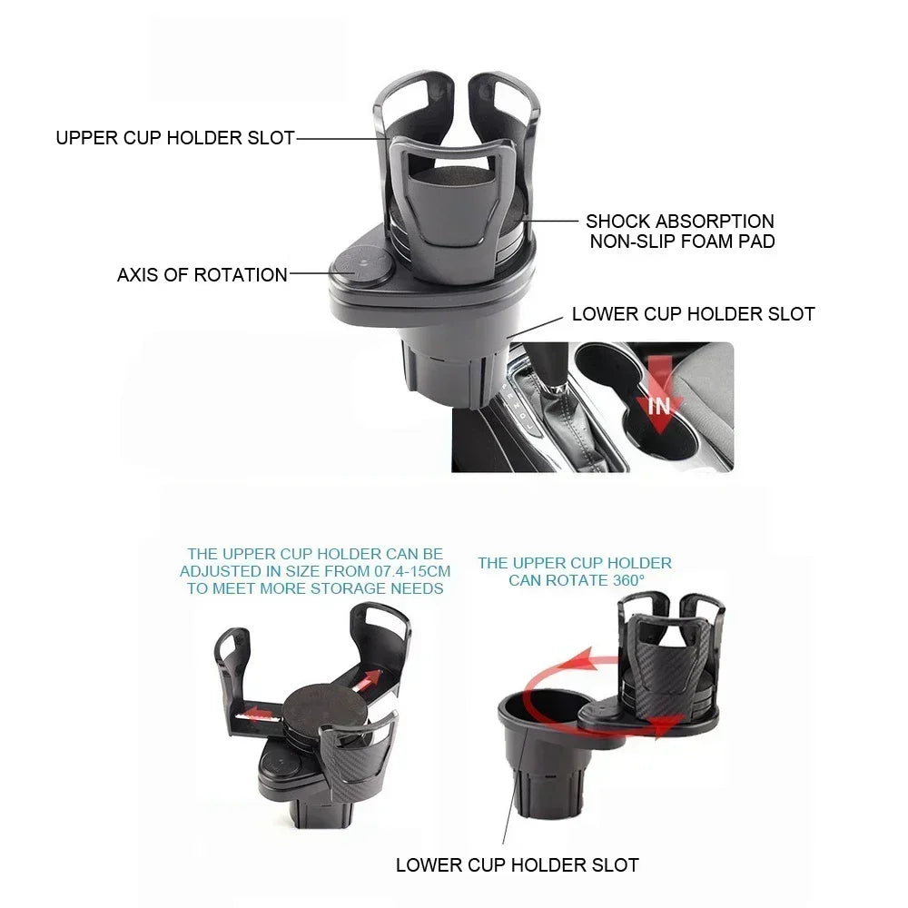 2026 Car Cup Holder Multifunction Adjustable Dual Cup Holder Expander Adapter Car Cup Mount Mobile Phone Holder