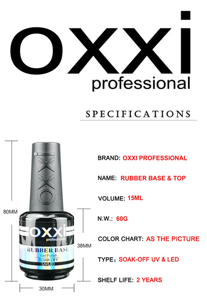 OXXI PROFESSIONAL Rubber Base Coat UV Gel 15ml No Wipe Shiny Top Coat 2pcs Set Gel Polish Semi-permanent Nail Polish Base Gellac