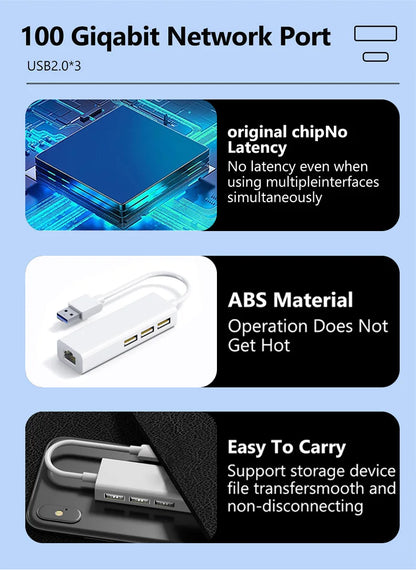 USB Adapter Ethernet USB 2.0.1C/MA 3USB 2.0+RJ45 Hub for MacBook Xiaomi Samsung Windows Huawei PC Computer Adapter