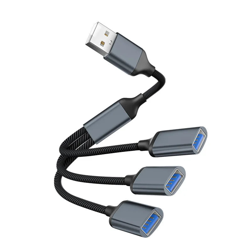 USB Splitter Cable Hub USB Male to 3 USB 2.0 Female Extension Cord, USB Port Hub Data Power Split Adapter 28cm/11.02in