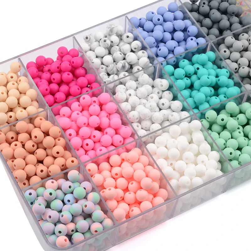 LOFCA 9mm 100pcs Silicone Teething Beads Teether Baby Nursing Necklace Pacifier Clip Oral Care BPA Free Food Grade Colorful