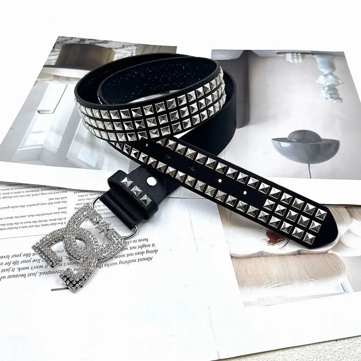 Women Rhinestone Rivet Leather Belt 120cm Y2K Punk Luxury Hot Girl Versatile Decor Waist Belt