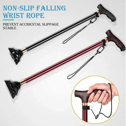 LED Light Non-Slip Elderly Walking Sticks Aluminum Alloy Cane Multifunctional Crutch with Large Footprint for Senior Men