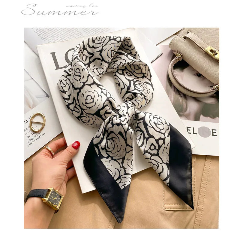 1pcs 70cm Houndstooth Printed Square Scarf For Women Silk CHRISTIAN Letters Fashionable And Versatile Headscarf Scarf Bandana