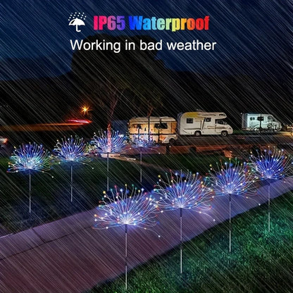 60/200LEDs Solar Firework Lights Outdoor Waterproof Solar Garden Lights 8 Lighting Modes With Remote Control Decorations Light