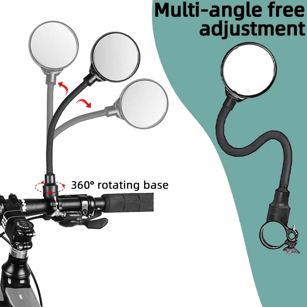 DOMEN Bicycle Rearview Handlebar Mirrors 360 Rotatable for Bike Motorcycle Bendable Hose Adjustable Wide Angle Rear View Mirror