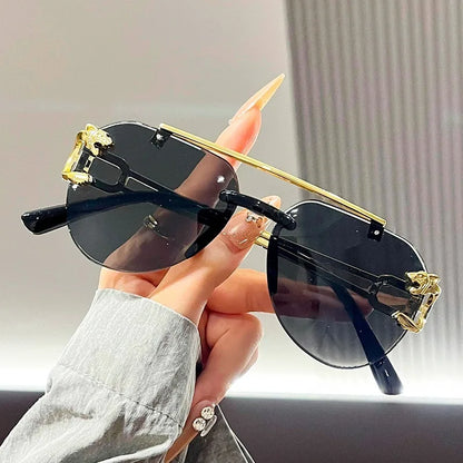 Frameless Beveled Sunglasses Frog Eyes Gradient Color UV Protection Oversized Sun Glasses