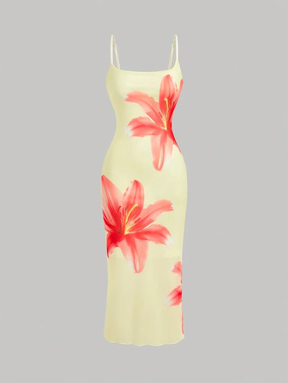 Elegant floral print sundress, resort-style dress