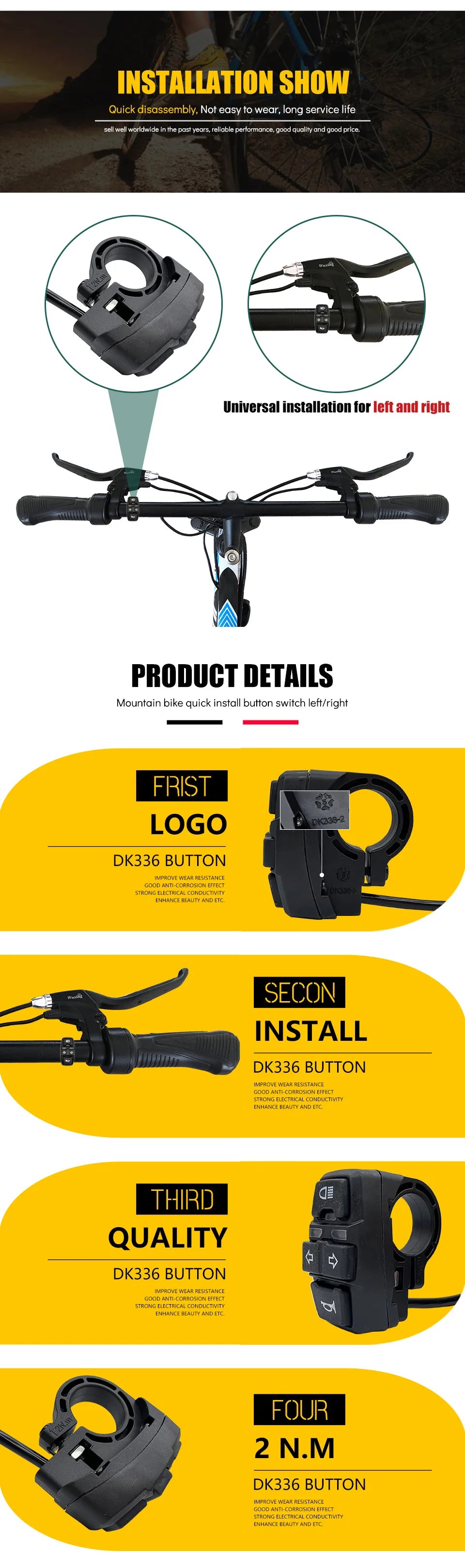 3-in-1 Electric Bike Switch: Headlight Turn Signal Horn Control 36V/48V ON/OFF Waterproof ON/OFF Control Switch for E-Bike