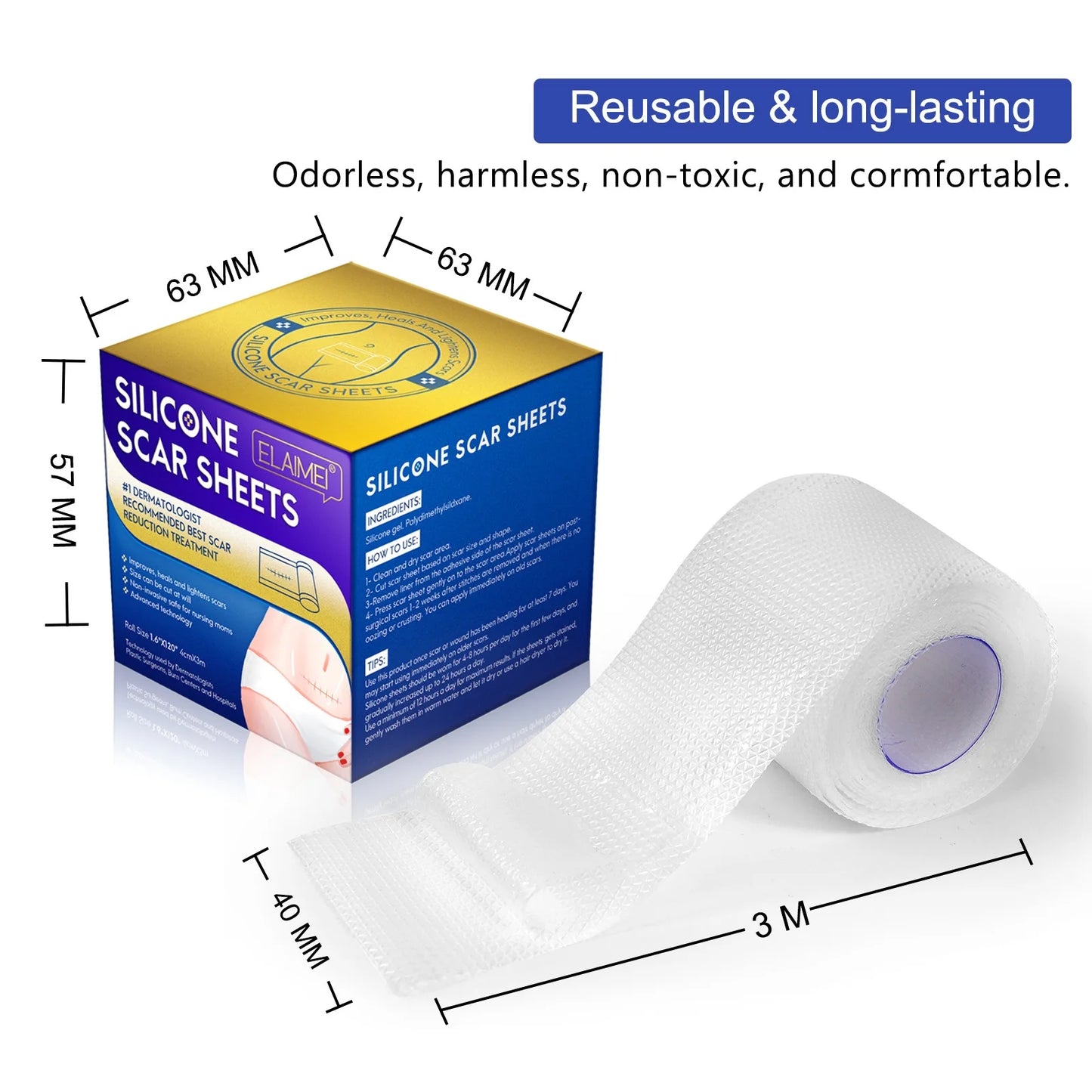 1 Roll Invisible Silicone Scar Sheets Self-Adhesive Scar Cover Tape Skin Care Strips Transparent Color
