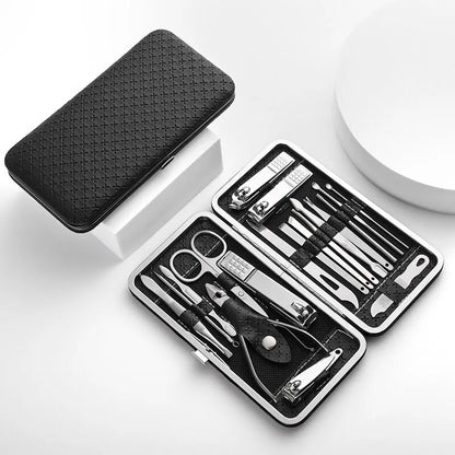 19-Piece Home Nail Clipper Set Large Dead Skin Pliers Diagonal Small Eyebrow Clipper with Leather Sleeve for Personal Grooming