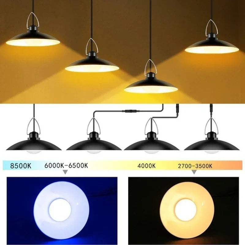 Solar Pendant Light Outdoor Waterproof LED Lamp Double-head Chandelier Decorations with Remote Control for Indoor Shed Barn Room