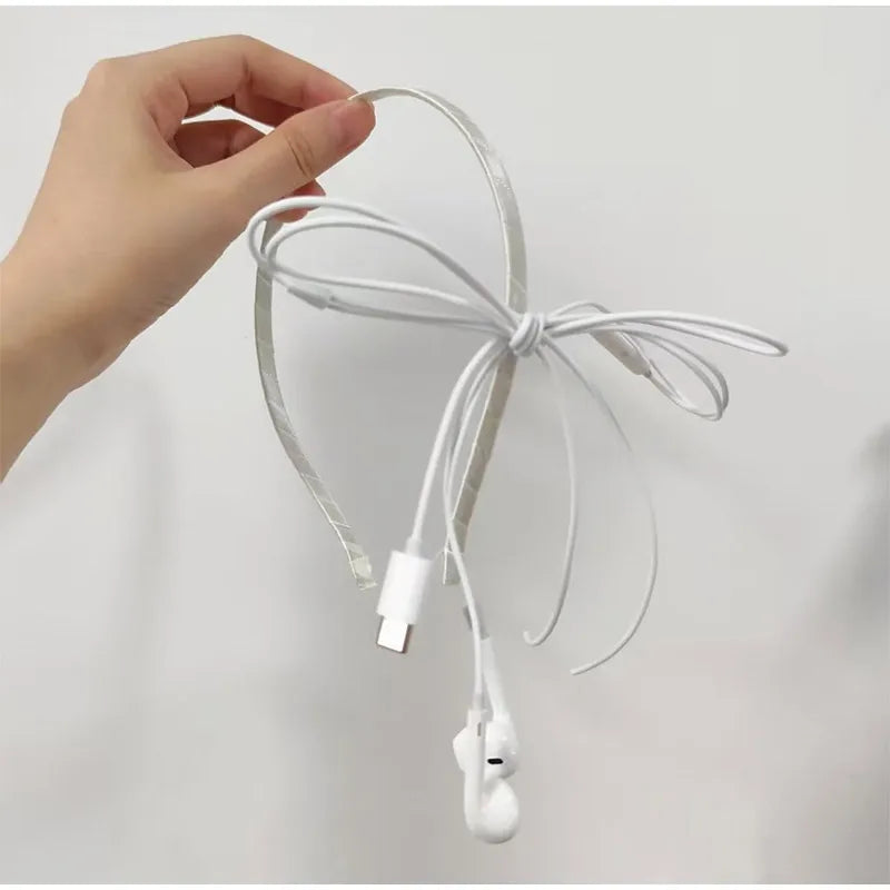  Korean Fashion Headphone Wire Bow Hair Clips - Harajuku Cute Upcycled Aesthetic Hair Pins for Girls - Trendy Hair Accessories