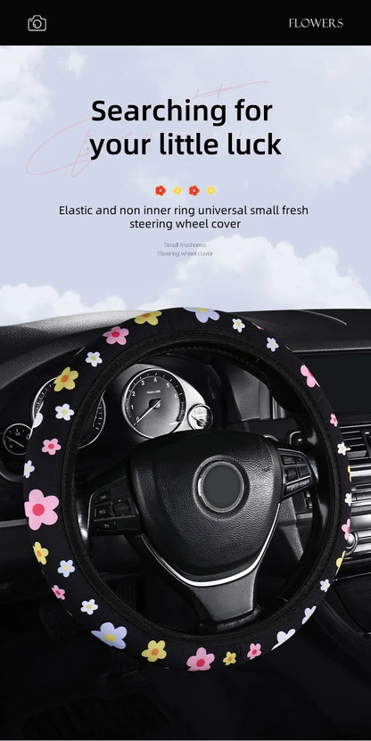Car Steering Wheel Cover Flowers Print Anti-slip Universal Auto Steering Wheel Protector Interior Accessories wheel cover
