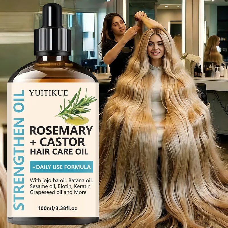 YUITIKUE Rosemary + Castor Strengthening Hair Oil - Daily Use Hair Care Oil with Jojoba & Batana Oil for Hair Growth