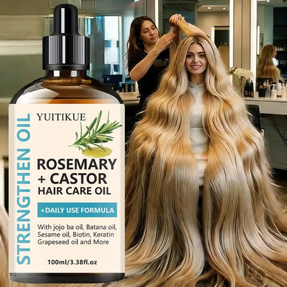 YUITIKUE Rosemary + Castor Strengthening Hair Oil - Daily Use Hair Care Oil with Jojoba & Batana Oil for Hair Growth