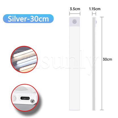 LED Bar Light Motion Sensor USB Rechargeable Led Night Light for Kitchen Wardrobe Cabinet Lighting 30cm/40cm/50cm Cabinet Light
