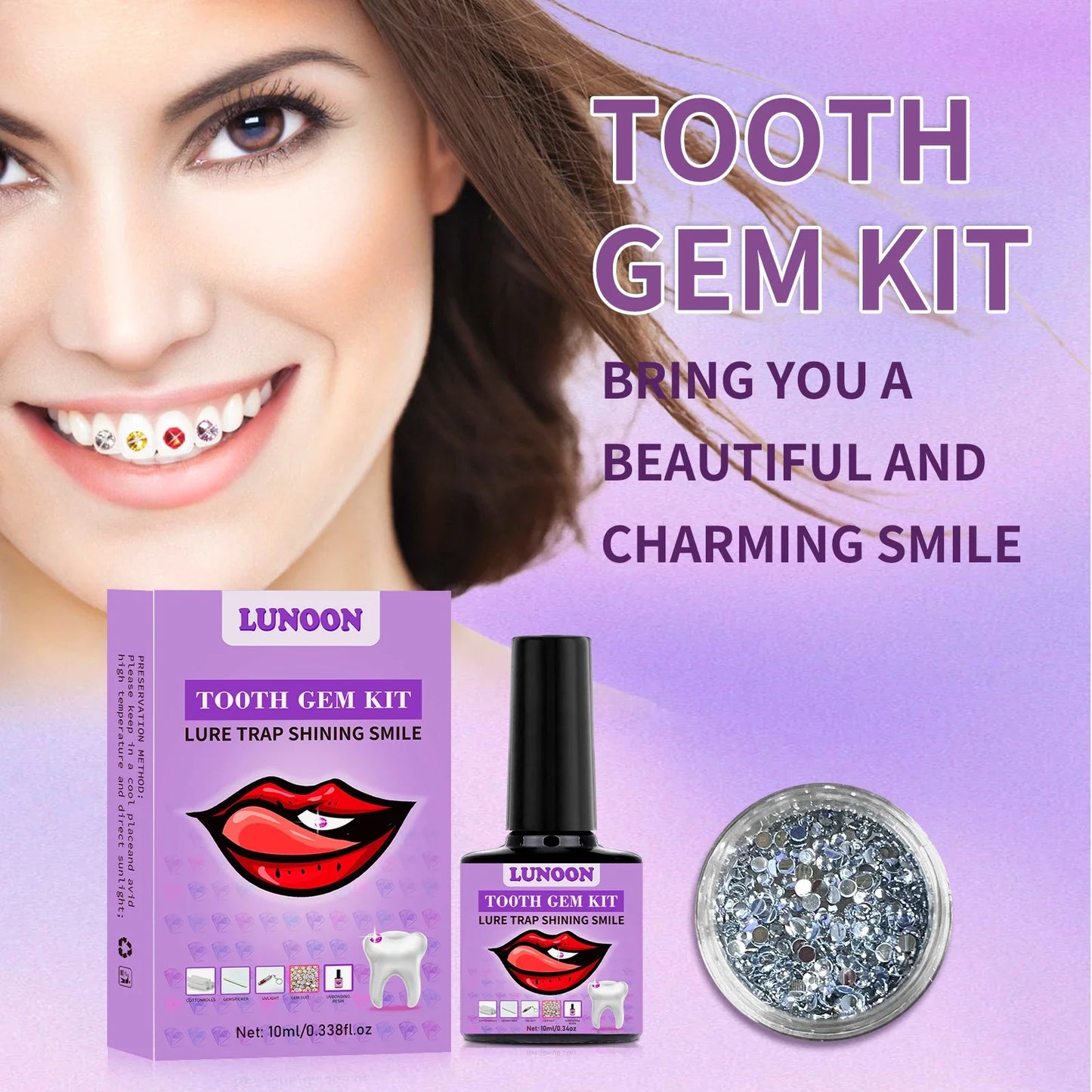 Tooth Jewelry Kit DIY Teeth Gems Kit With Glues & Light Teeth Clear Precious Stone Jewelry Decoration Glittering Tooth Gem Kit