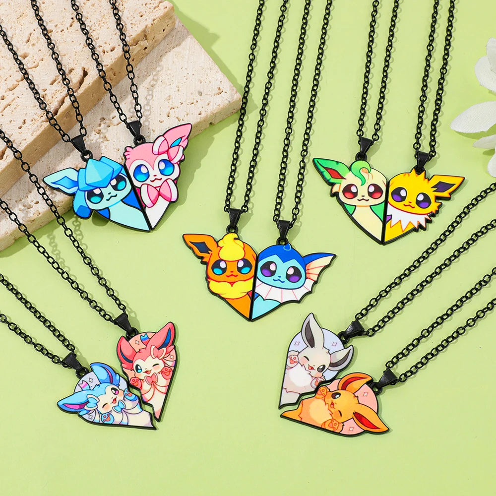 2pcs Eevee Umbreon Espeon Sylveon Jolteon Flareon Necklace Cute Anime Game Charm Jewelry Metal Pendant for Collection