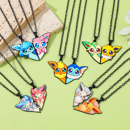 2pcs Eevee Umbreon Espeon Sylveon Jolteon Flareon Necklace Cute Anime Game Charm Jewelry Metal Pendant for Collection