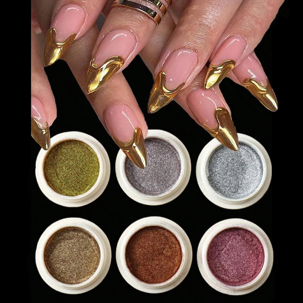 6Colors/Set Metallic Mirror Chrome Nail Powder Holographic Chameleon Glitters Manicure Dust Rose Gold Champagne DIY Nail Powder