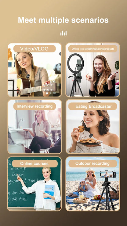 Wireless Lavalier Microphone Noise Cancelling Clip On Mic Rechargeable For IOS Android Podcast Vlog Live Recording