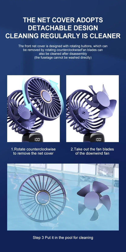 Portable Handheld Mini Fan Foldable Neck Hanging Fans 5 Speed USB Rechargeable Fan with Phone Stand and Display Screen 1800mAh