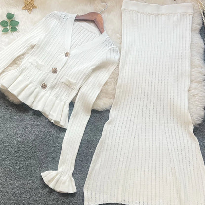 YuooMuoo Brand Fashion One-piece Knitted Maxi Dress Women Elegant V-neck Ruffled Slim Waist Bodycon Sweater Dress Party Vestido