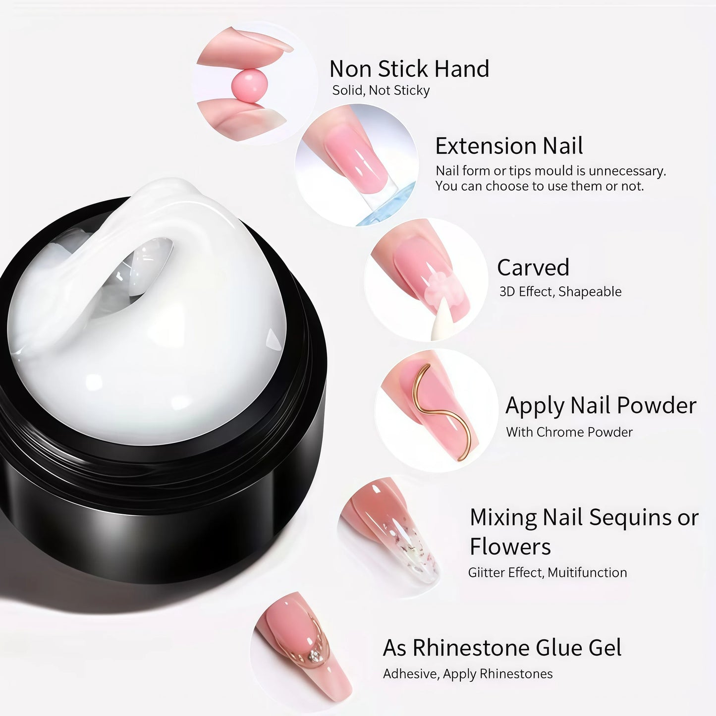 3D Nail Gel, Non-Sticky Hard Long-Lasting Overlay, Creates 3D Bow Geometric Letter Shapes, Salon Quality, Soluble Residue-Free A