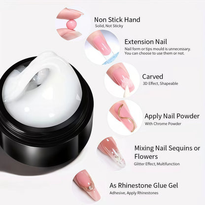 3D Nail Gel, Non-Sticky Hard Long-Lasting Overlay, Creates 3D Bow Geometric Letter Shapes, Salon Quality, Soluble Residue-Free A