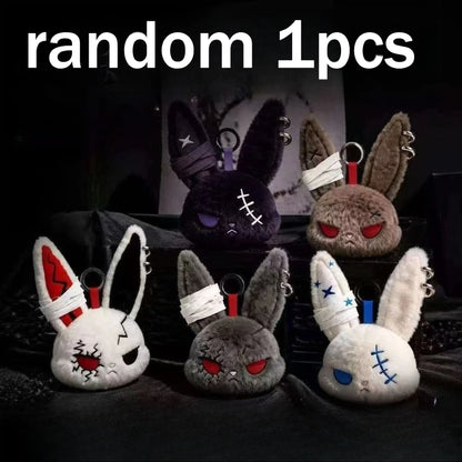 Hot Gothic Bunny Plush Keychain RabbitBag Charm with Bandage Desian Kawaii Key Ring Pendant Car Bag Ornament  Gift To