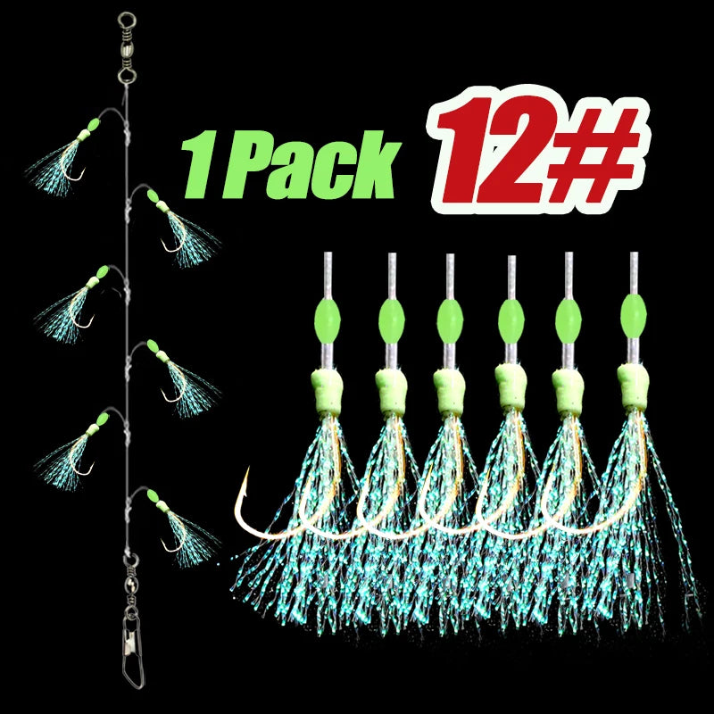 TAKBAS 1/5 Packs Sabiki Rigs, Fishing Bait Rigs, Luminous Sea Fishing Rig with High Carbon Fishing Hooks,for Fresh/Saltwater