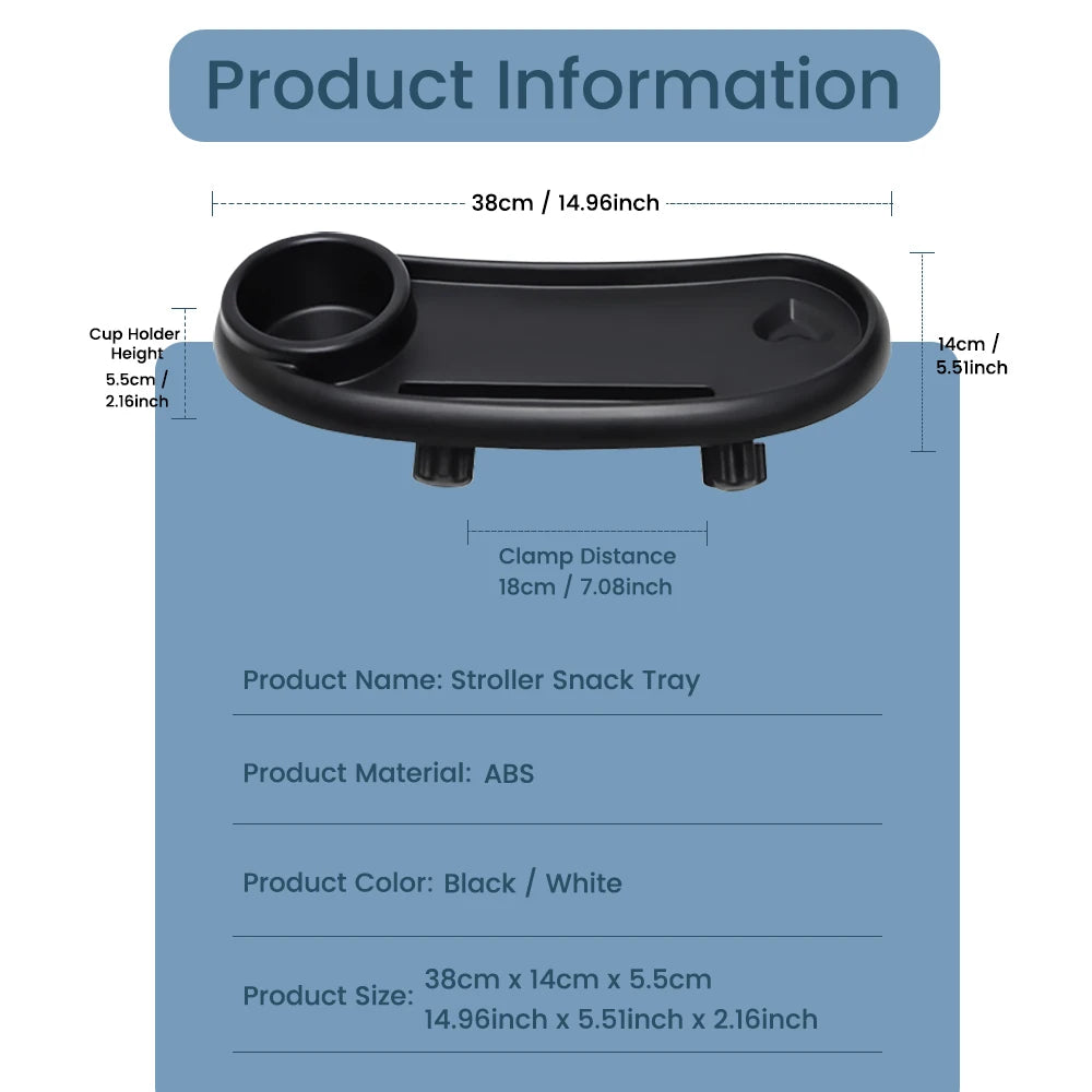 3-in-1 Universal Stroller Snack Tray Adjustable Cup Holder Phone Slot Compatible with  Most Strollers Multifunctional Travel