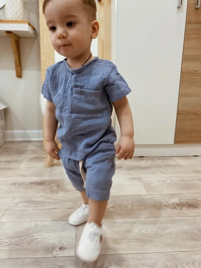 2 Pieces Babies Outfit Set Cotton Newborn Baby Girl Clothes Boys Toddler Romper T-shirts and Shorts Infant Design Soft Clothes